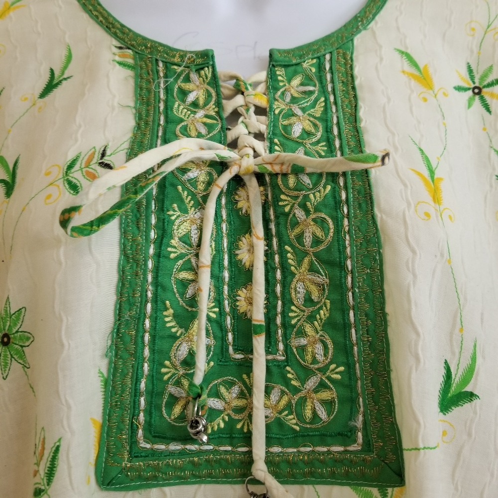 Vintage Boho Embroidered Floral Tunic Shirt L - Picture 2 of 4